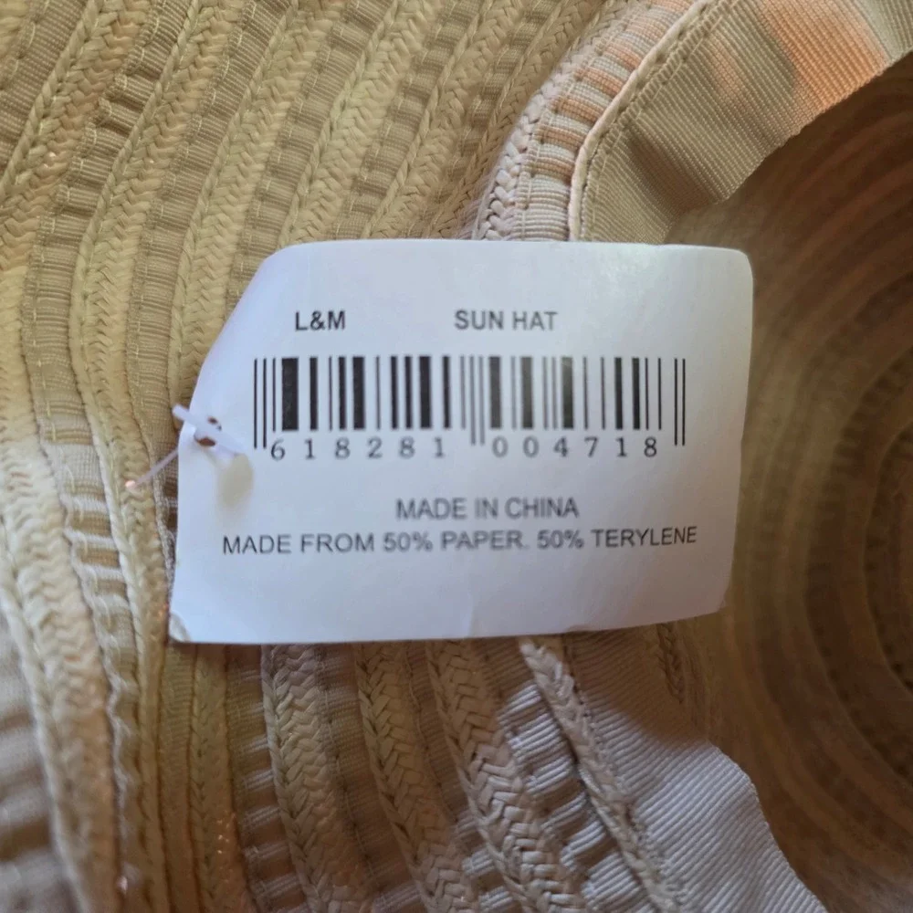 L&M Sun Hat Women OS Beige Turquoise NWT Wide Brim Floral Scarf Summer